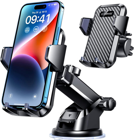 【65+LBS Strongest Suction & Military-Grade 2024 Ultimate Car Phone Mount【Patent & Safety Certs】 Cell Phone Holder Truck Stand for Dashboard Windshield Vent for Iphone 15 Pro Max 14 Samsung