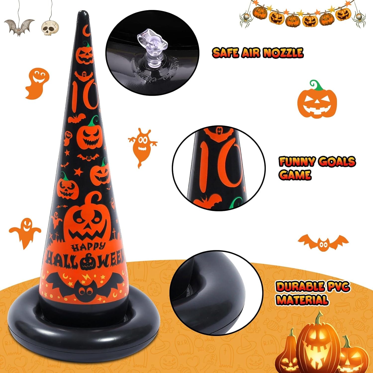 Halloween Party Games, Inflatable Witch Hat Ring Toss Game Halloween Carnival Indoor Outdoor Game Garden Toys for Kids Adults Family Games Supplies