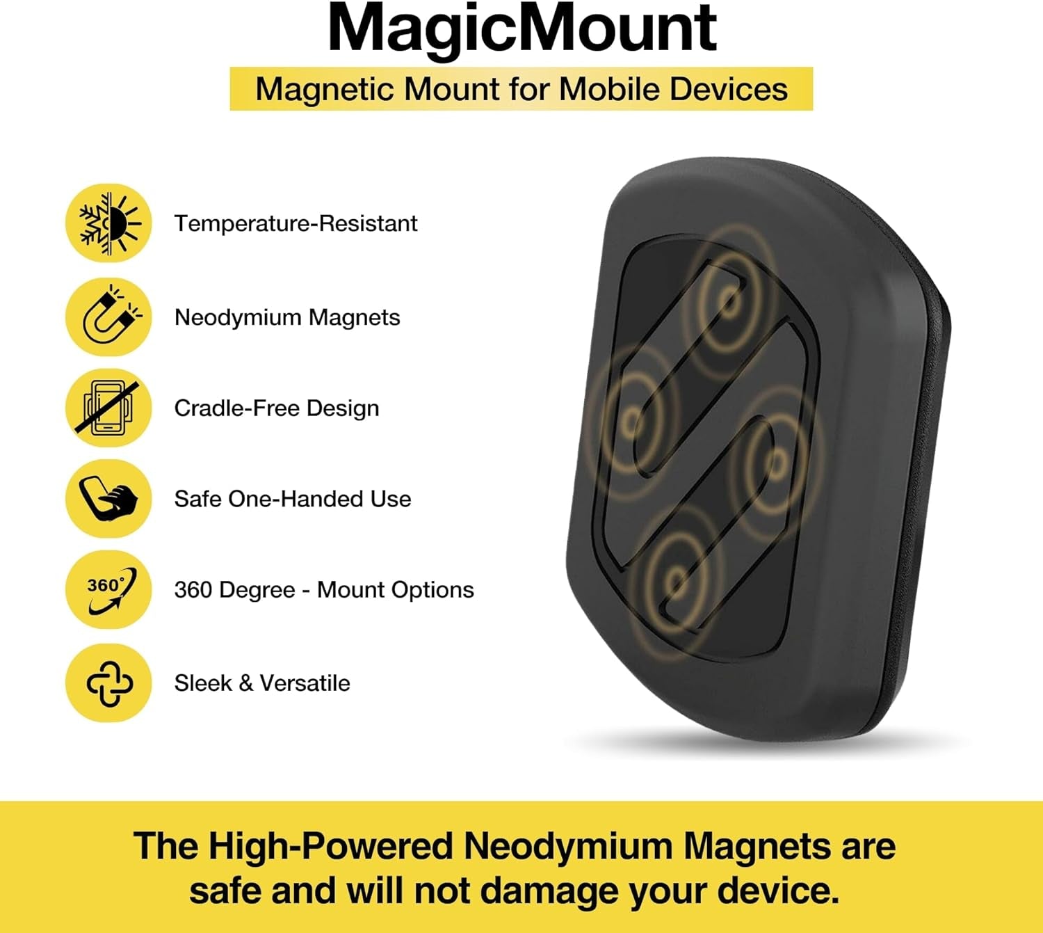 MAGDMB Magicmount Magnetic Car Phone Mount - Secure and Convenient Dashboard Phone Holder with 360° Adjustable Magnet Head - Universal and Compatible with Iphone, Samsung, and All Devices