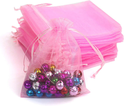 100Pcs Organza Bags 5X7 Inches Pink Organza Gift Bags Small Mesh Bags Drawstring Gift Bags Christmas Drawstring Organza Gift Bags (5X7 Inches Pink)